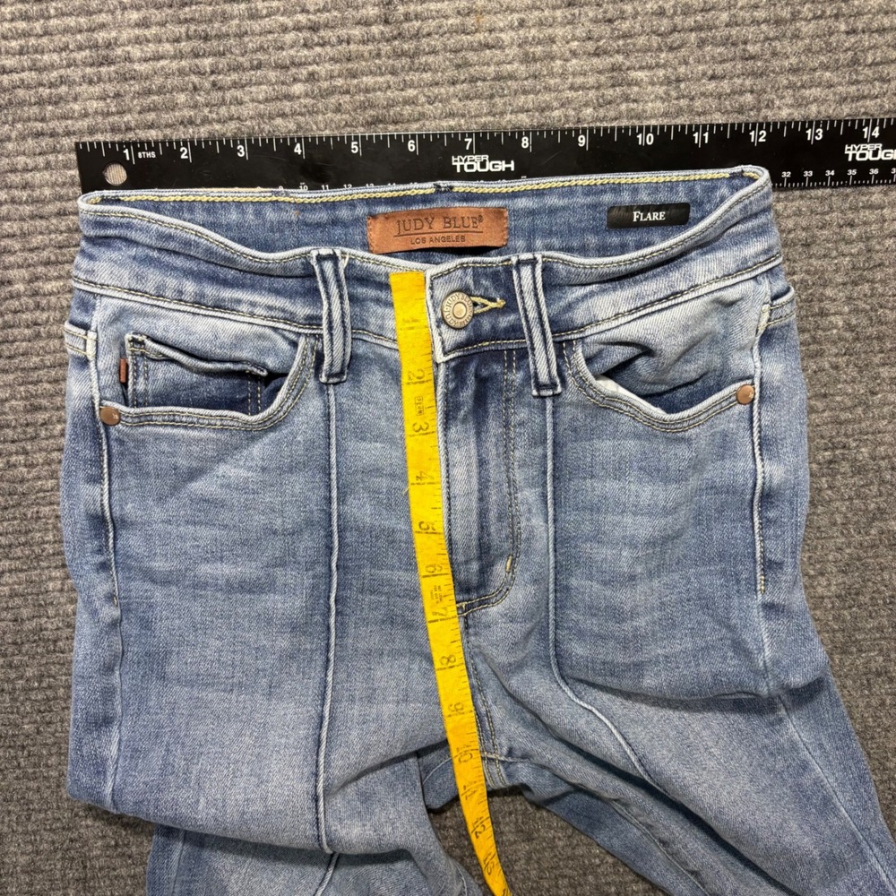 Judy Blue High Rise Flare‎ Jeans Light Wash Raw Hem Front Seam Size 0/24 - Picture 7 of 8